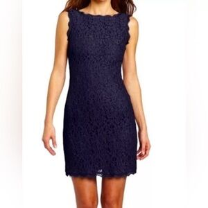Adrianna Papell Evening Back Zipper Navy Lace V-back Dress Size 8